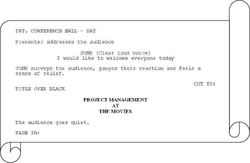 Introduction to this paper and sample Script Page for Project Management at the Movies
