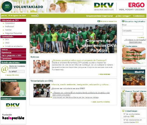 Employee Volunteer page at DKV Spain’s intranet