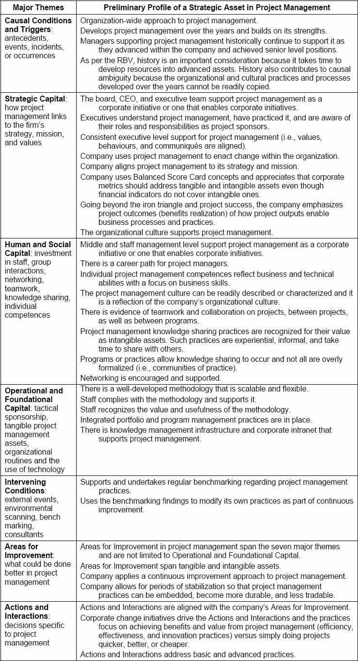 Proposed Composite Profile of a Strategic Asset in Project Management