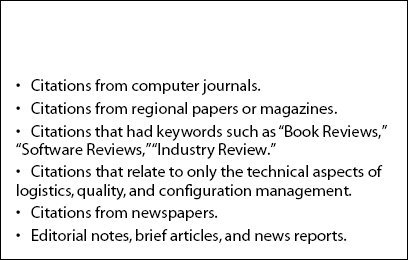 Source and Citation Exclusion Assumptions and Criteria