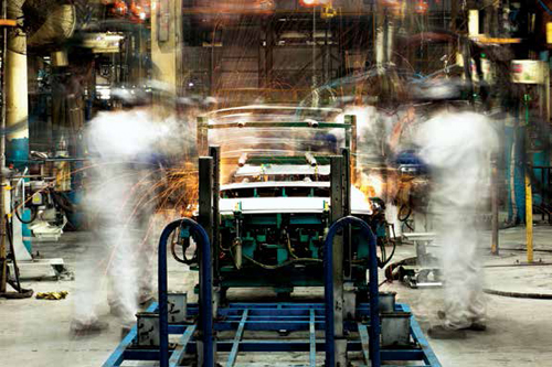 An automobile factory welding assembly line in China