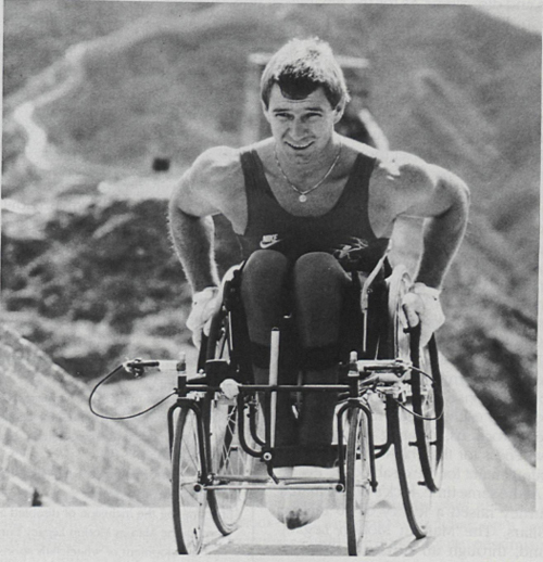 Rick Hansen as he scaled the Great Wall of China