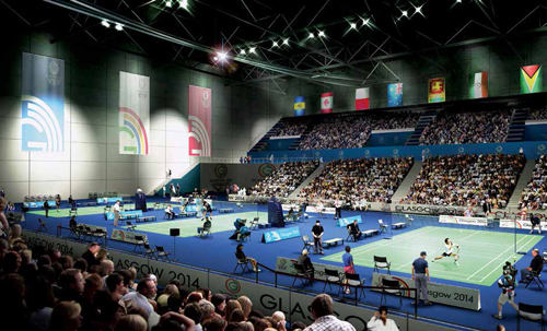 The Emirates Arena, which will host the badminton competition, and the Glasgow National Hockey Centre, below, are two of three venues finished a year ahead of schedule