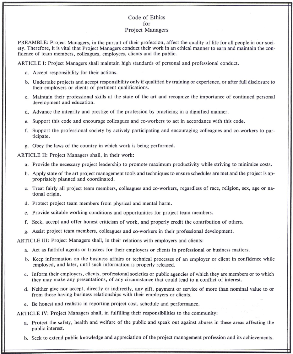 Code of Ethics for Project Managers