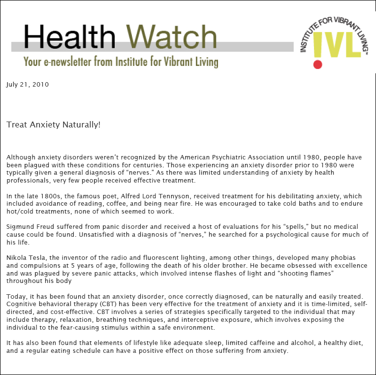 E-mail Newsletter Describing Anxieties