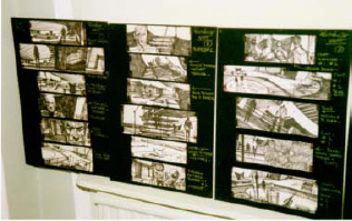 Storyboards for the James Bond movie Diamonds Are Forever, as seen at a convention in 1992. Photograph by Lennart Guldbrandsson