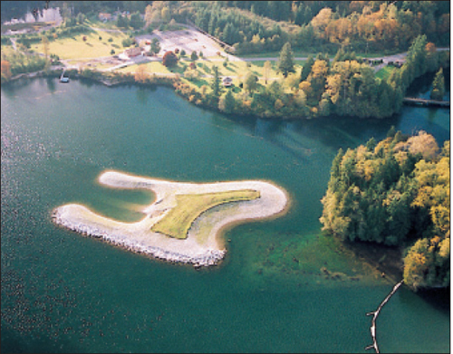 Aerial view of the new island and the Hayward Park recreational facility